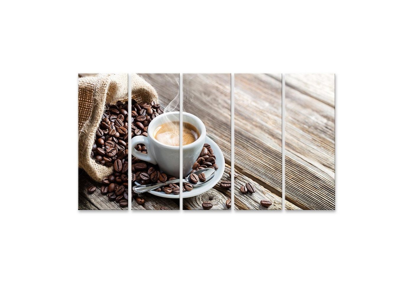 islandburner Leinwandbild Bild auf Leinwand Espresso-Kaffeetasse mit Bohnen auf Vintage-Tisch Wa islandburner Leinwandbild Bild auf Leinwand Espresso-Kaffeetasse mit Bohnen auf Vintage-Tisch Wa von islandburner