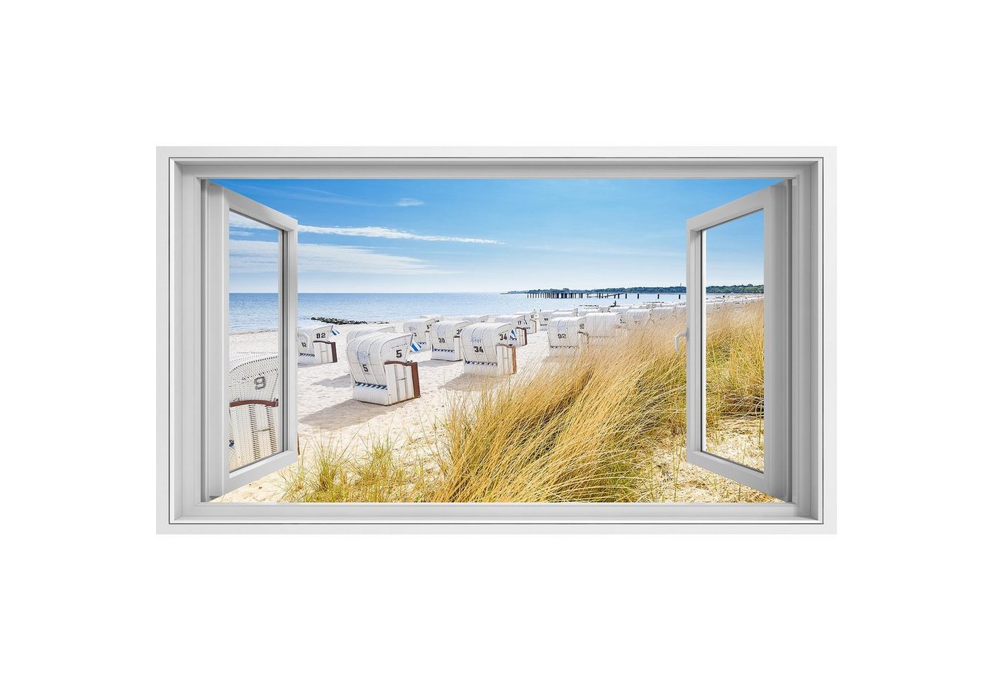 islandburner Leinwandbild Fensterblick Blick von Einer Düne auf Strandkörbe Sagenhafter Effekt W von islandburner