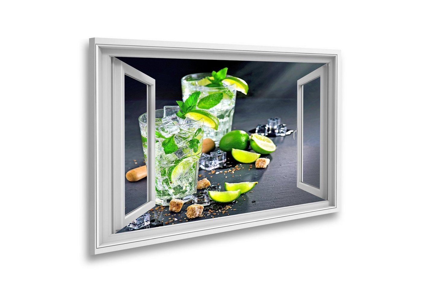 islandburner Leinwandbild Fensterblick Mojito Cocktail auf einem Tisch Sommer Cocktail mit Rum L islandburner Leinwandbild Fensterblick Mojito Cocktail auf einem Tisch Sommer Cocktail mit Rum L von islandburner