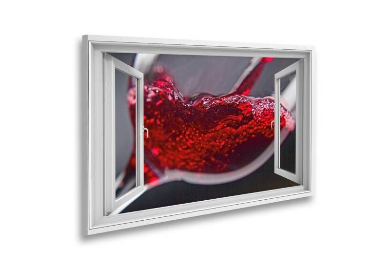 islandburner Leinwandbild Fensterblick Rotwein in Weinglas auf schwarzem Hintergrund Sagenhafter von islandburner