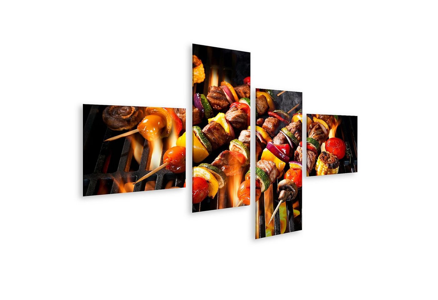 islandburner Leinwandbild Bild auf Leinwand Fleischspieße Gemüse Flammender Grill Grillspieße Wa von islandburner
