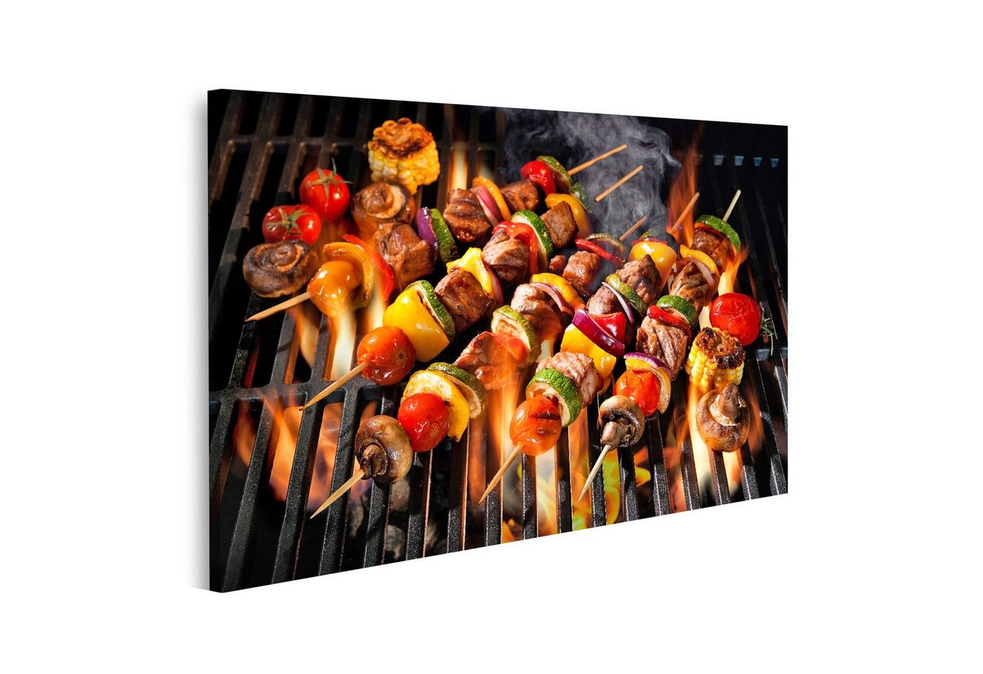 islandburner Leinwandbild Bild auf Leinwand Fleischspieße Gemüse Flammender Grill Grillspieße Wa von islandburner