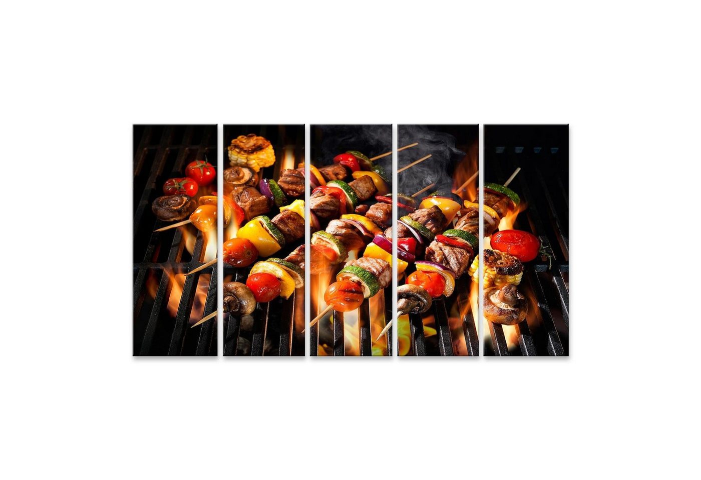 islandburner Leinwandbild Bild auf Leinwand Fleischspieße Gemüse Flammender Grill Grillspieße Wa von islandburner