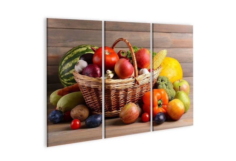 islandburner Leinwandbild Bild auf Leinwand Frisches Bio Obst Und Gemüse Auf Holzuntergrund Wan von islandburner