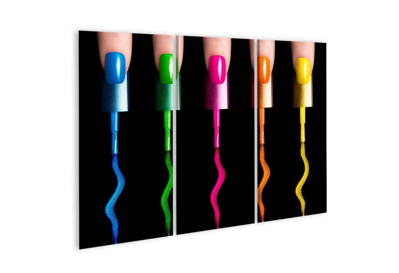 islandburner Leinwandbild Bild auf Leinwand Fünf Finger Mit Fünf Nagellack Pinsel Malt In Fluorf von islandburner