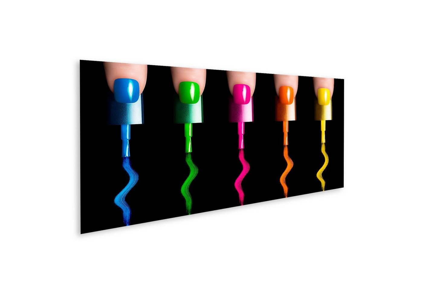 islandburner Leinwandbild Bild auf Leinwand Fünf Finger Mit Fünf Nagellack Pinsel Malt In Fluorf von islandburner