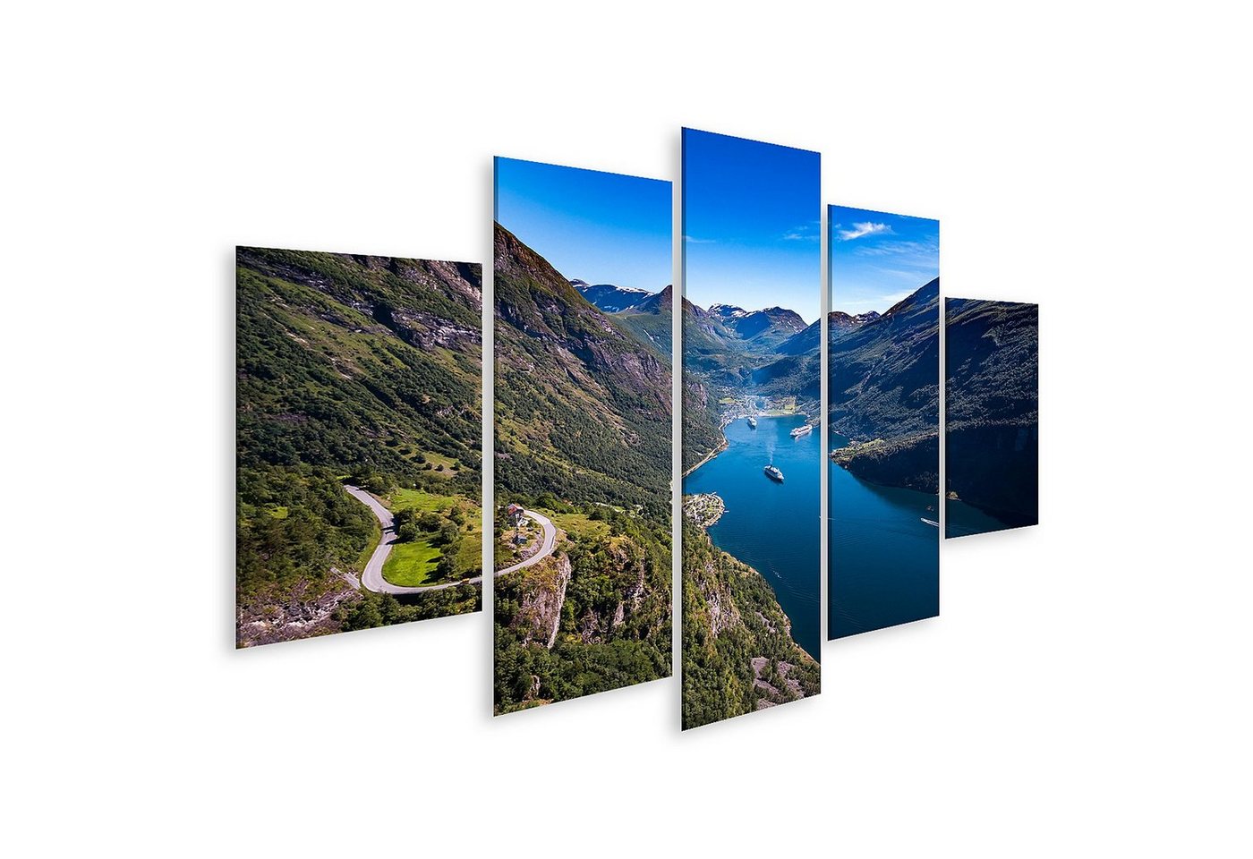 islandburner Leinwandbild Bild auf Leinwand Geiranger Fjord Wunderschöne Natur Norwegen Luftbild von islandburner