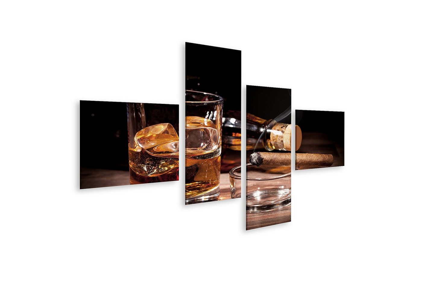 islandburner Leinwandbild Bild auf Leinwand Glas Whiskey und eine Zigarre auf schwarzem Hintergr von islandburner