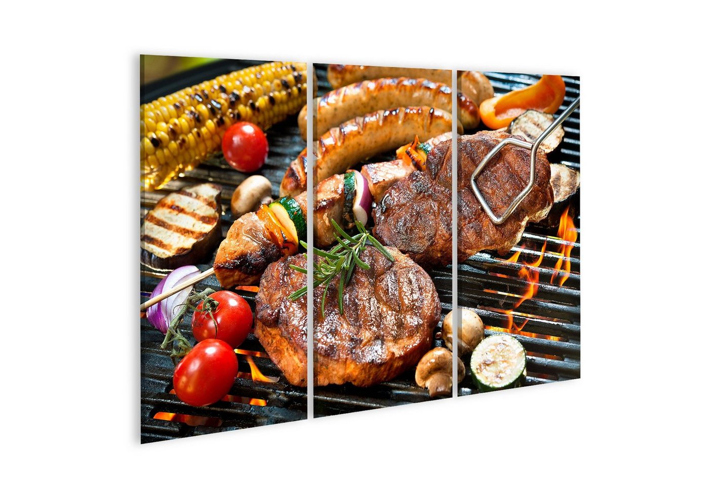 islandburner Leinwandbild Bild auf Leinwand Grill Assorted Delicious Grilled Meat Vegetable Over von islandburner