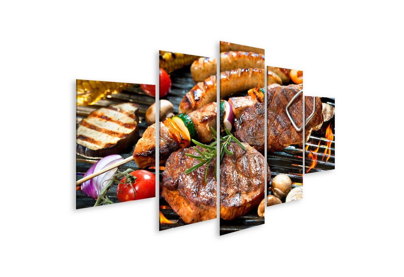 islandburner Leinwandbild Bild auf Leinwand Grill Assorted Delicious Grilled Meat Vegetable Over von islandburner