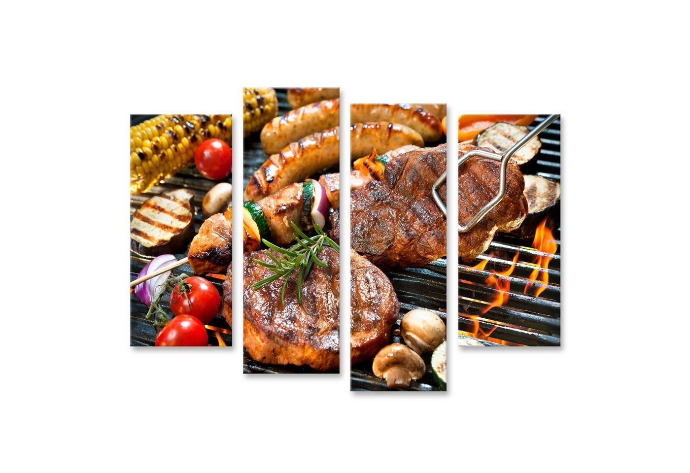 islandburner Leinwandbild Bild auf Leinwand Grill Assorted Delicious Grilled Meat Vegetable Over von islandburner