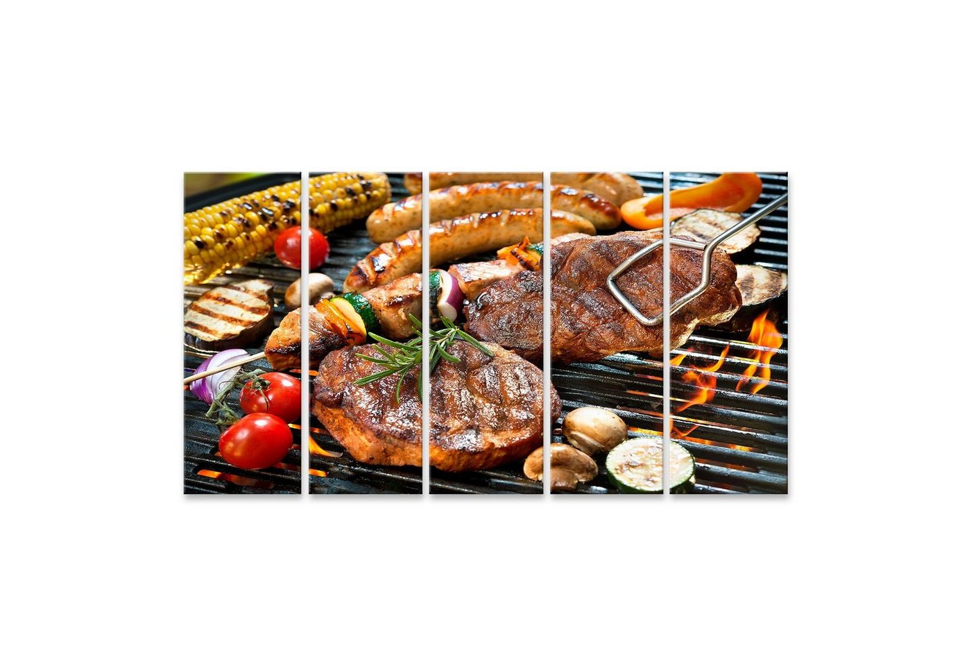 islandburner Leinwandbild Bild auf Leinwand Grill Assorted Delicious Grilled Meat Vegetable Over von islandburner