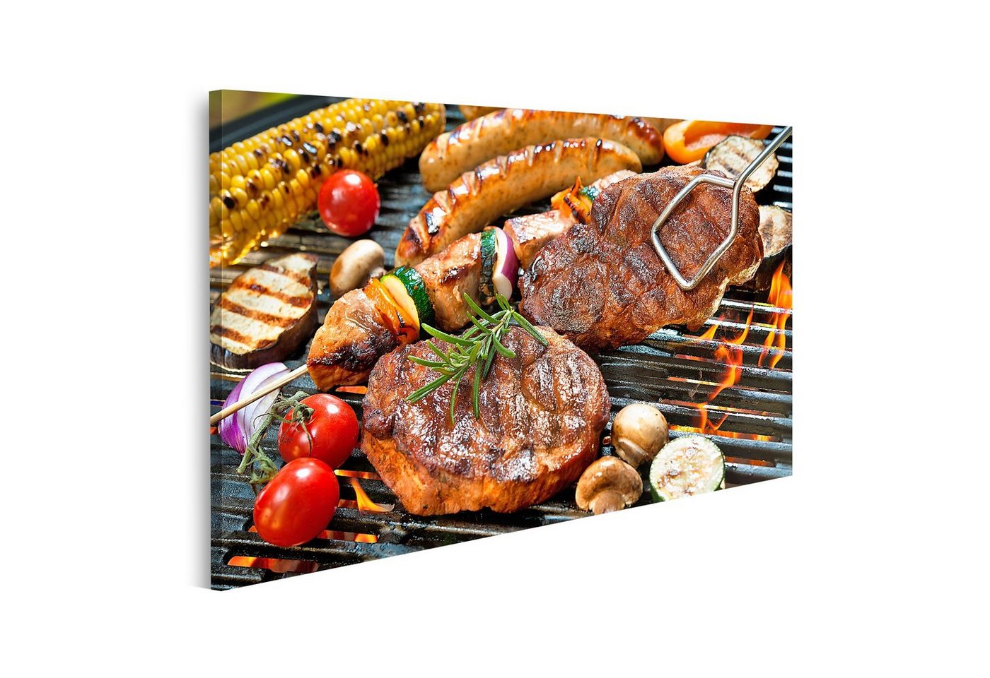 islandburner Leinwandbild Bild auf Leinwand Grill Assorted Delicious Grilled Meat Vegetable Over von islandburner