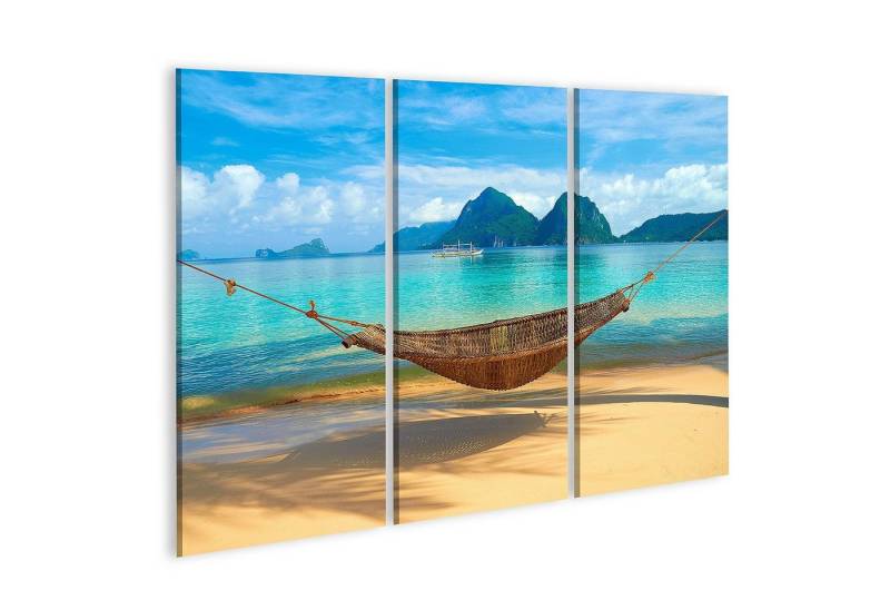 islandburner Leinwandbild Bild auf Leinwand Hängematte Strand Marimegmeg Ansicht Bacuit Archipel von islandburner