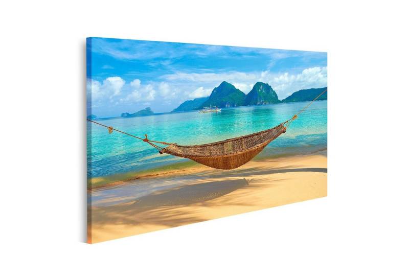 islandburner Leinwandbild Bild auf Leinwand Hängematte Strand Marimegmeg Ansicht Bacuit Archipel von islandburner