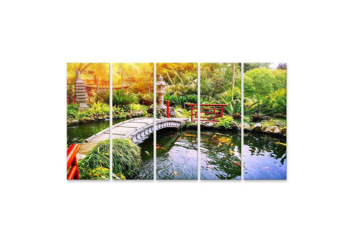 islandburner Leinwandbild Bild auf Leinwand Japanischer Garten Mit Koi Fische Im Teich Schwimmen von islandburner