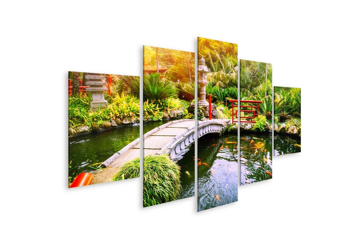 islandburner Leinwandbild Bild auf Leinwand Japanischer Garten Schwimmen Koi Fische Teich Natur von islandburner