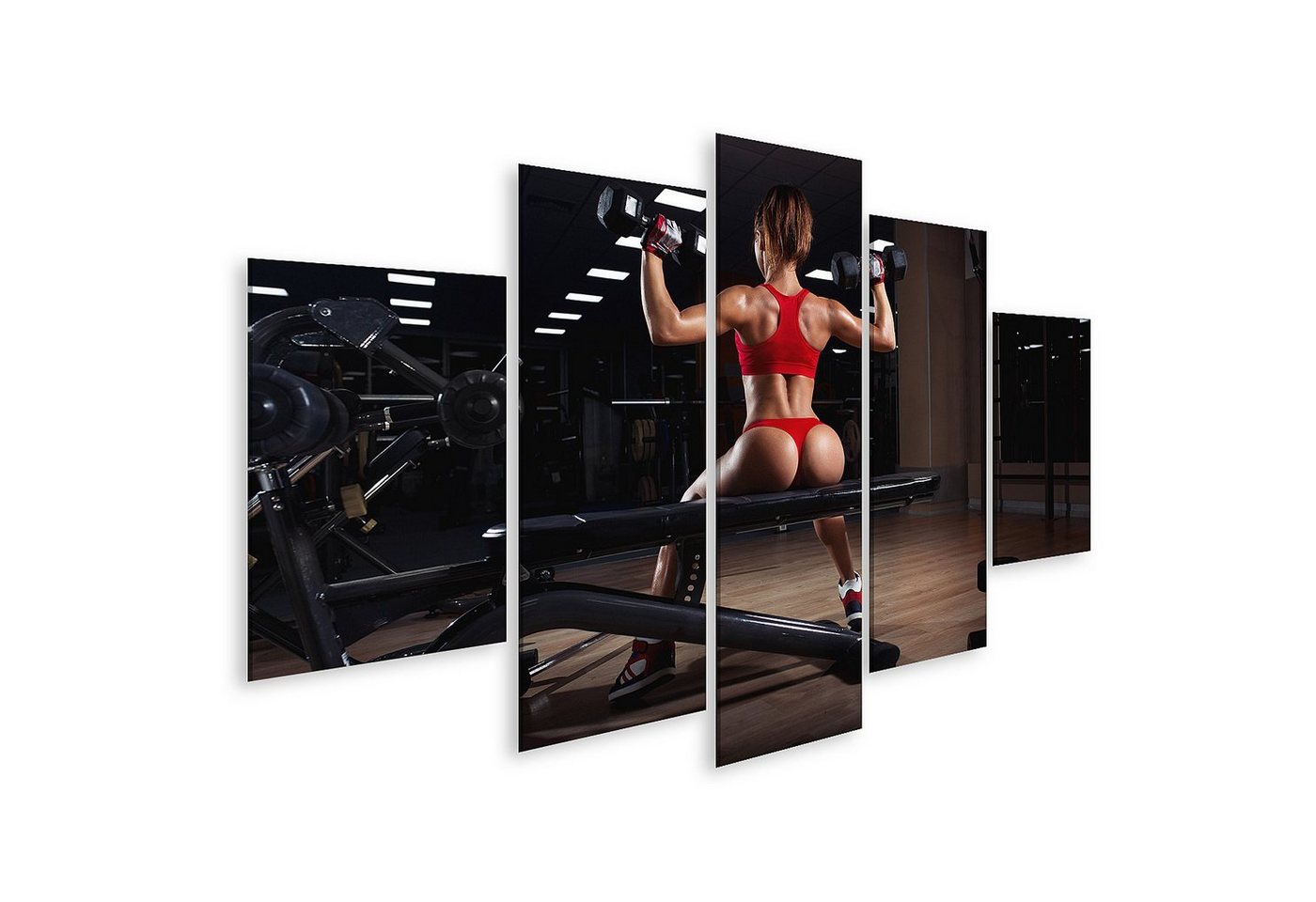 islandburner Leinwandbild Bild auf Leinwand Junge Fitness-Frau In Rot Mit Shredded Rücken Muskel von islandburner