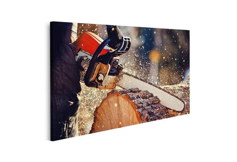 islandburner Leinwandbild Bild auf Leinwand Kettensäge Holzfäller sägt Baum mit einer Kettensäge von islandburner