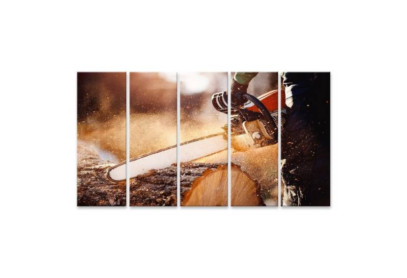 islandburner Leinwandbild Bild auf Leinwand Kettensäge In Der Bewegung Die Holz Schneidet Mann D von islandburner