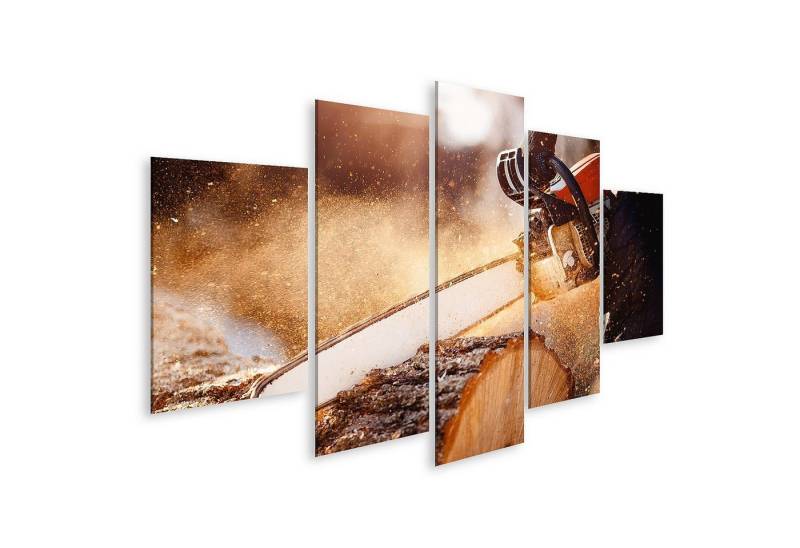 islandburner Leinwandbild Bild auf Leinwand Kettensäge In Der Bewegung Die Holz Schneidet Mann D von islandburner