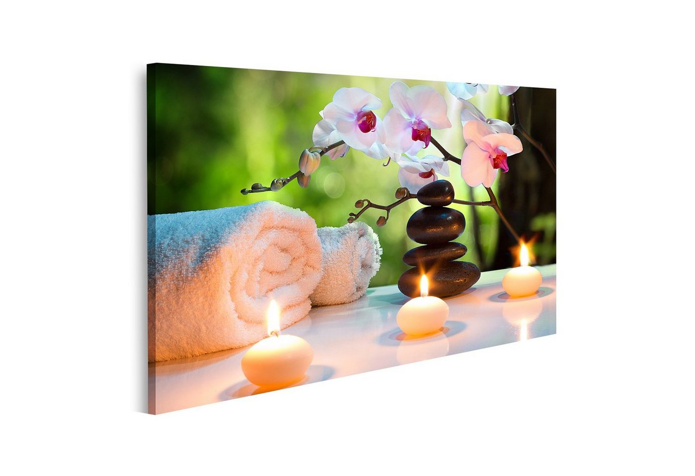 islandburner Leinwandbild Bild auf Leinwand Massage Komposition Spa mit Kerzen Orchideen und sch von islandburner