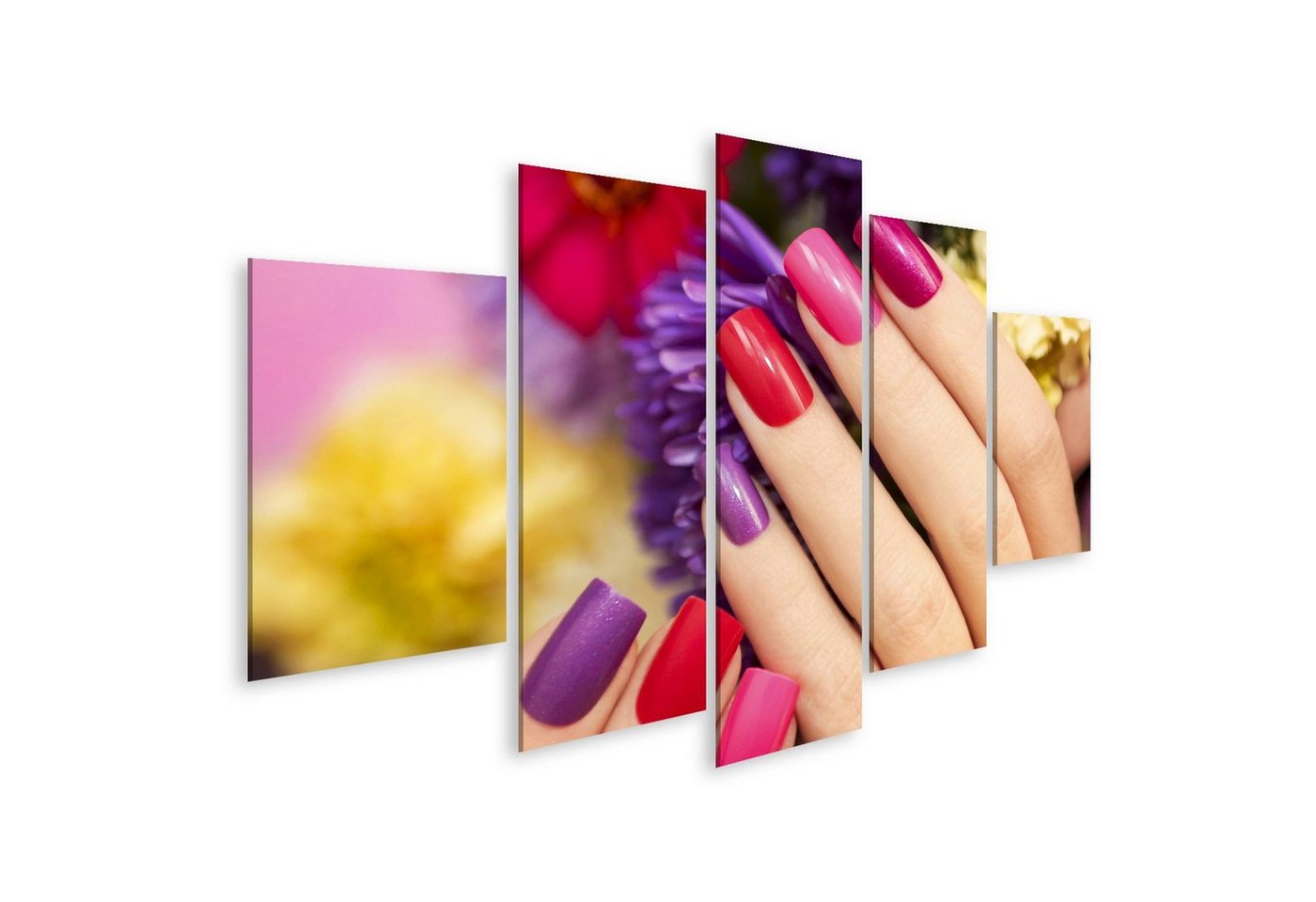islandburner Leinwandbild Bild auf Leinwand Nageldesign Blumen Farbiger Lack Frau S Hand Wandbil von islandburner