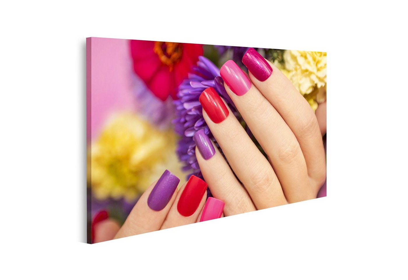 islandburner Leinwandbild Bild auf Leinwand Nageldesign Blumen Farbiger Lack Frau S Hand Wandbil von islandburner