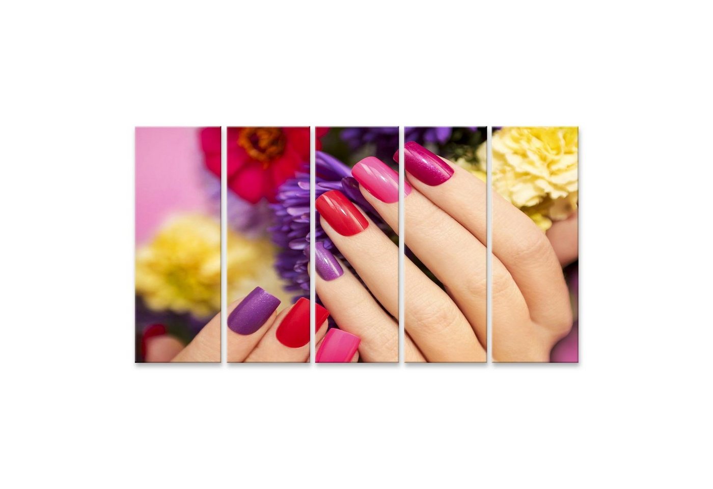 islandburner Leinwandbild Bild auf Leinwand Nageldesign Blumen Farbiger Lack Frau S Hand Wandbil von islandburner