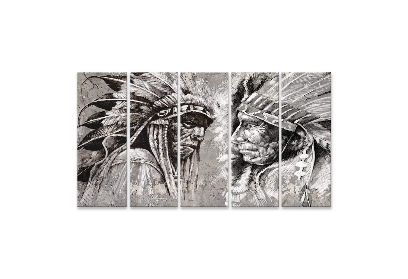 islandburner Leinwandbild Bild auf Leinwand Native American Indian Kopf Chef Retro Stil Wandbil von islandburner