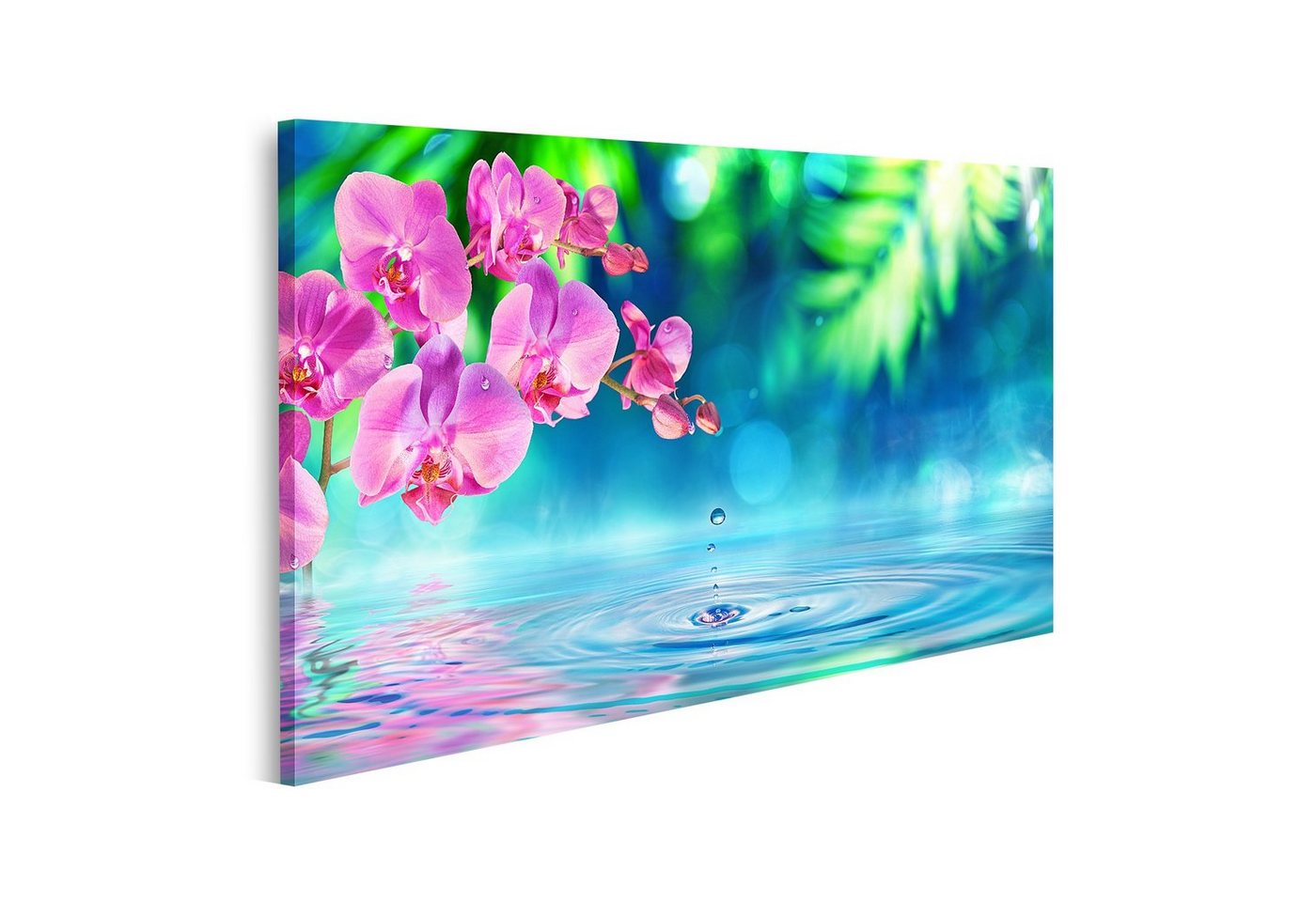 islandburner Leinwandbild Bild auf Leinwand Orchidee Zen Garten Tröpfchen Teich Wandbild Poster von islandburner