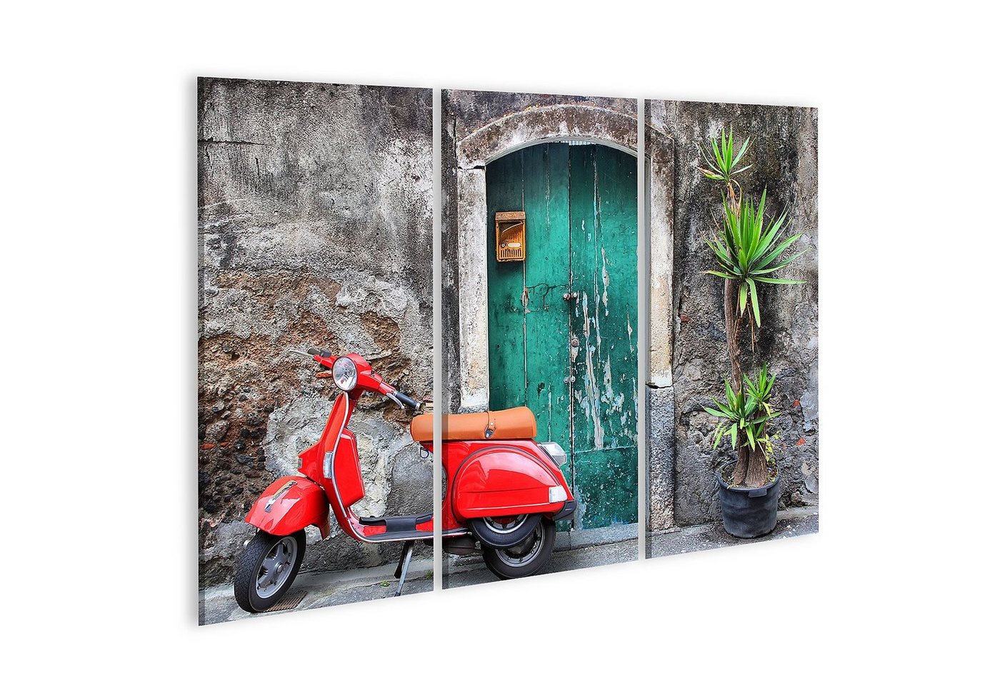 islandburner Leinwandbild Bild auf Leinwand Rote Vespa Vor Alter Tür In Italien Wandbild Poster von islandburner