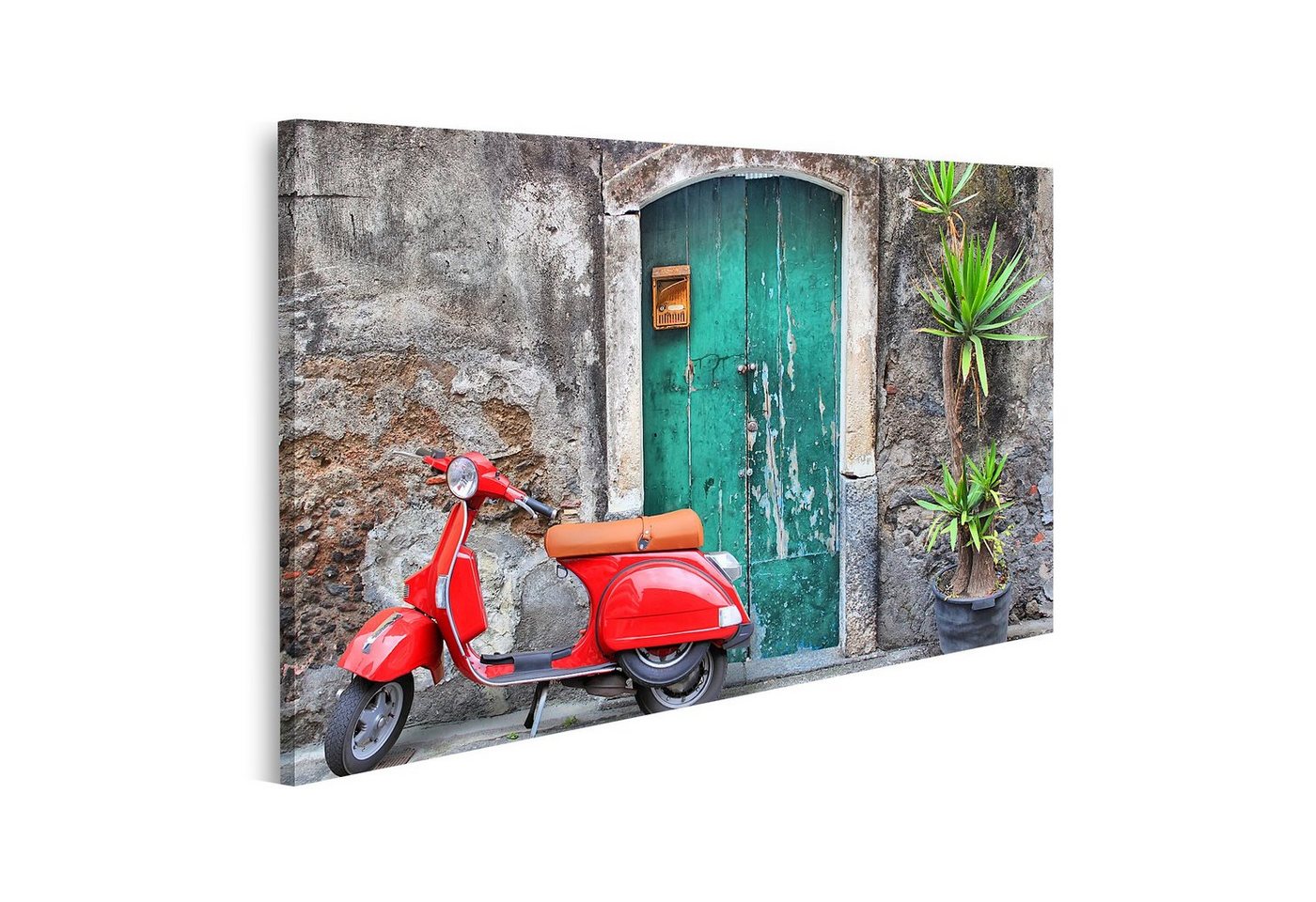 islandburner Leinwandbild Bild auf Leinwand Rote Vespa Vor Alter Tür In Italien Wandbild Poster von islandburner