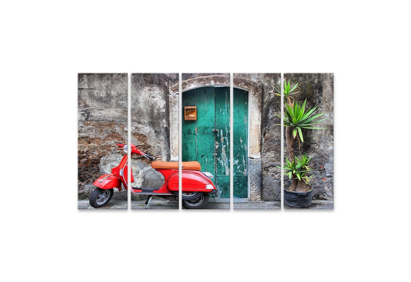 islandburner Leinwandbild Bild auf Leinwand Rote Vespa Vor Alter Tür In Italien Wandbild Poster von islandburner