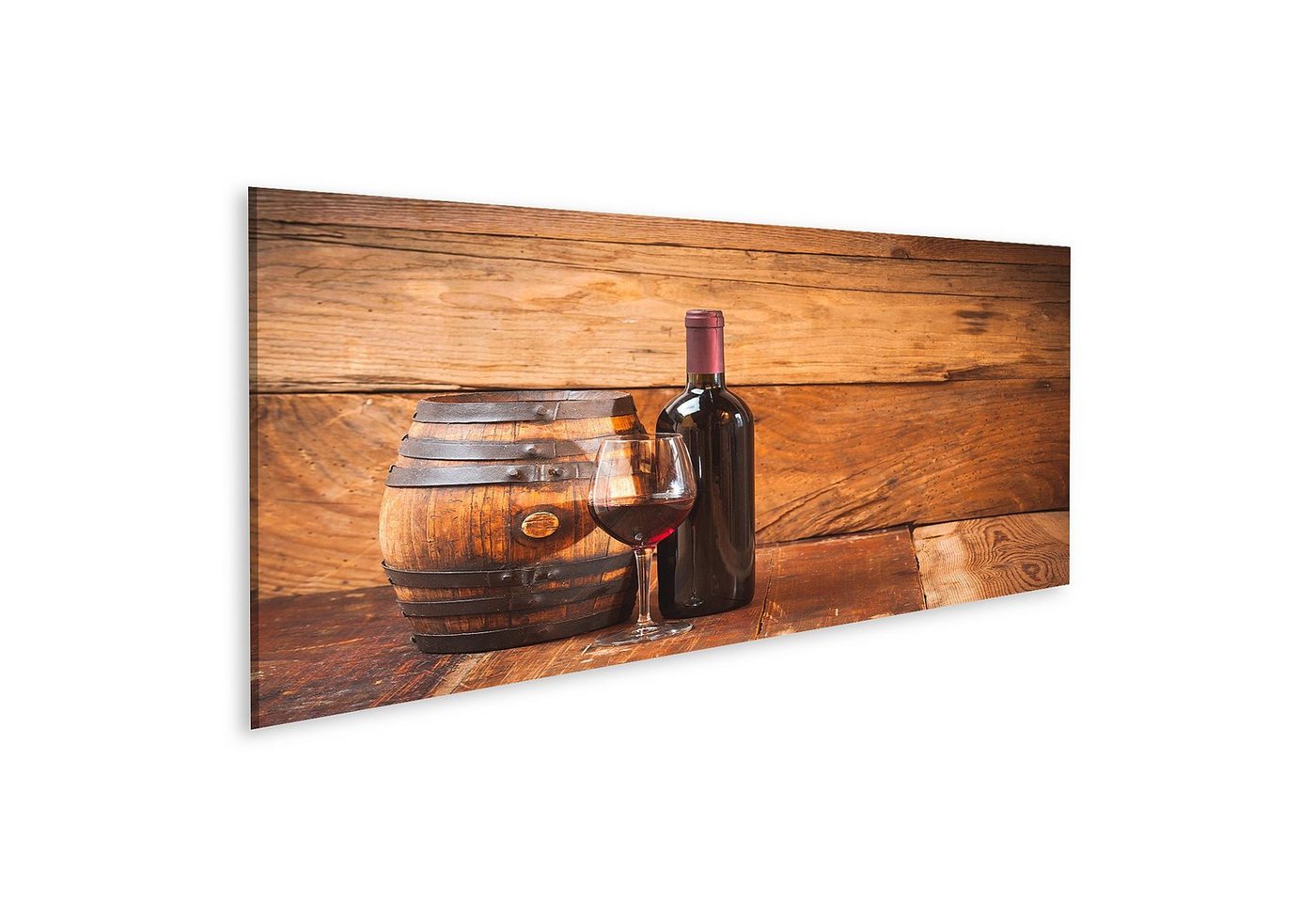 islandburner Leinwandbild Bild auf Leinwand Rotwein in einem Glas mit einer Flasche und einem Fa von islandburner