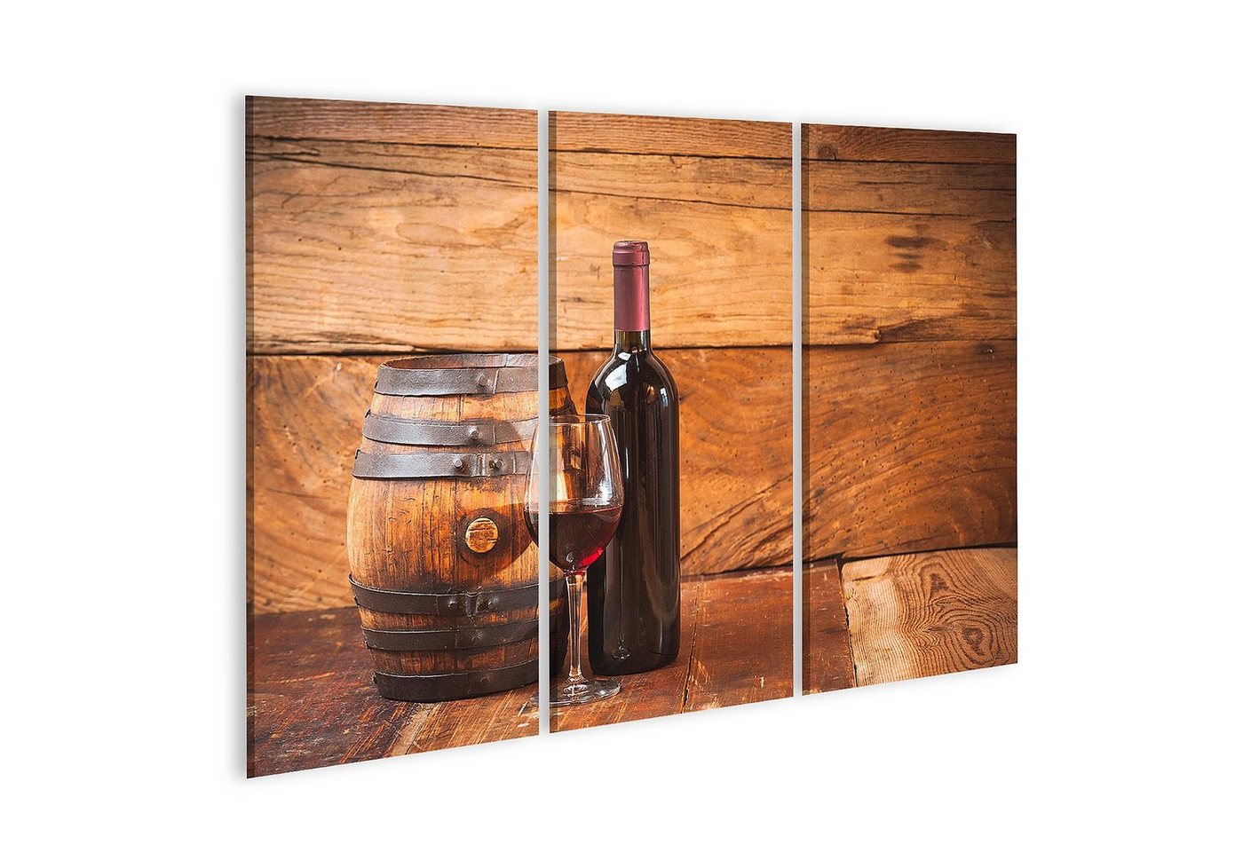 islandburner Leinwandbild Bild auf Leinwand Rotwein in einem Glas mit einer Flasche und einem Fa von islandburner