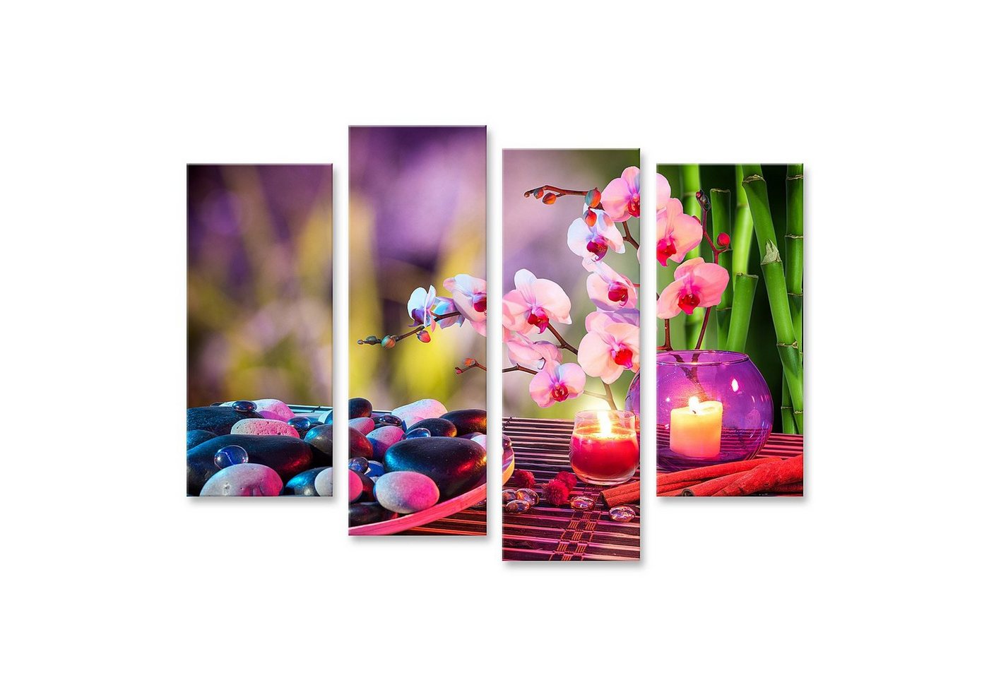 islandburner Leinwandbild Bild auf Leinwand Schalensteine Massage Orchideen Bambus Kerzen Wandbi von islandburner