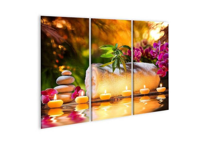 islandburner Leinwandbild Bild auf Leinwand Spa Massage Im Garten Kerzen Und Wasser Wandbild Le von islandburner