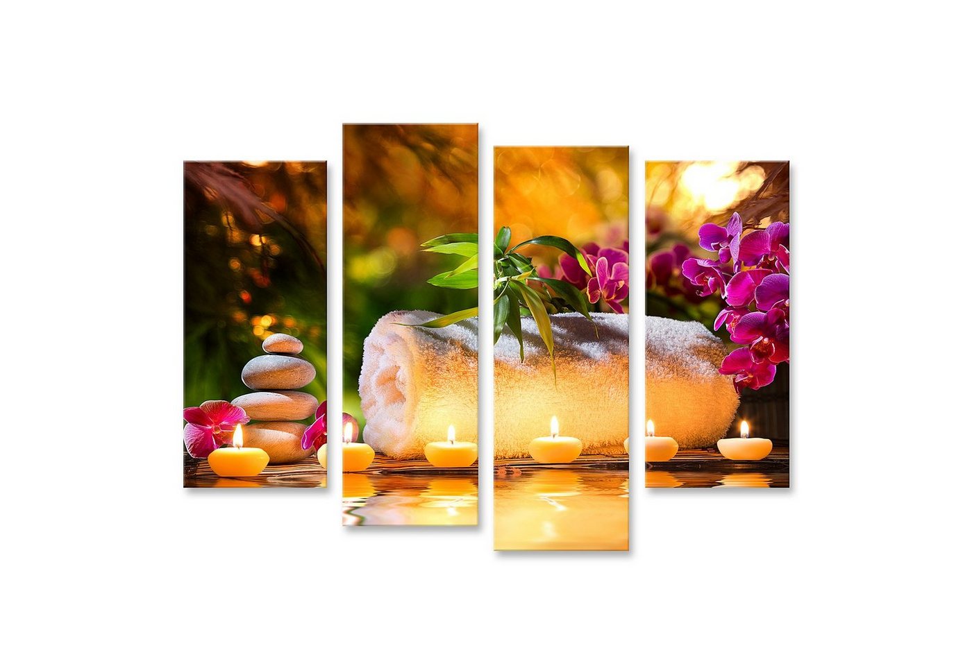 islandburner Leinwandbild Bild auf Leinwand Spa Massage Im Garten Kerzen Und Wasser Wandbild Le von islandburner