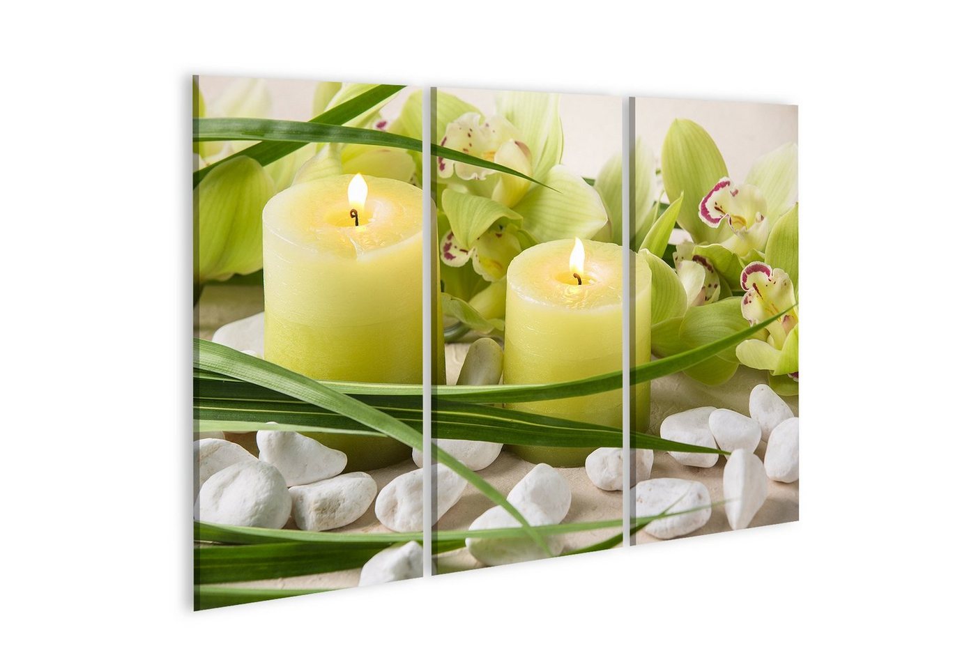 islandburner Leinwandbild Bild auf Leinwand Spa Stillleben Kerzen Kieselstein Orchidee Wandbild von islandburner
