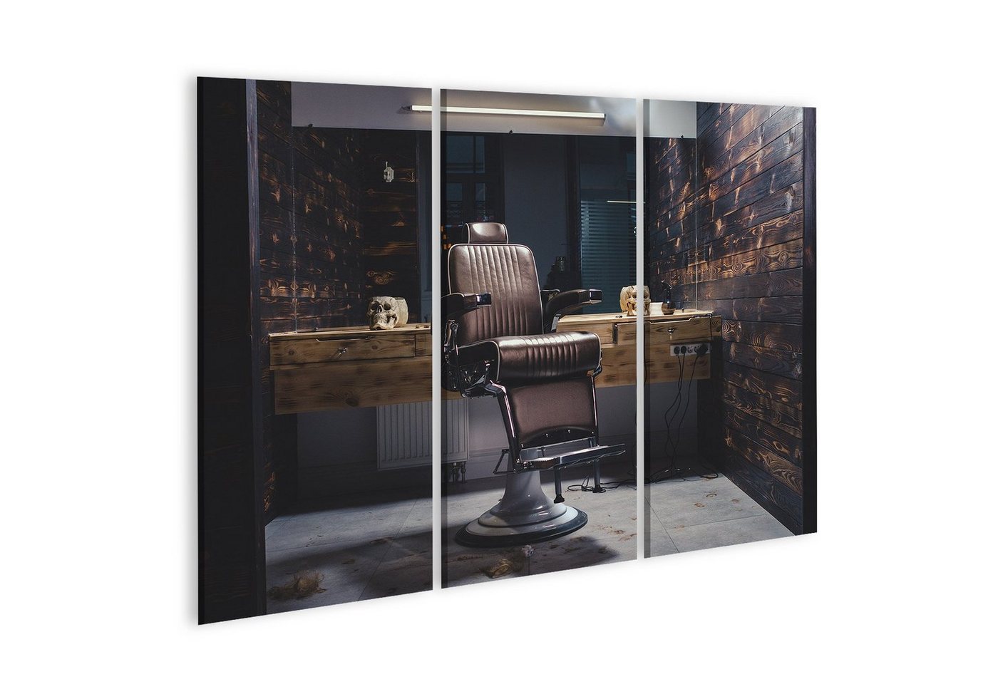 islandburner Leinwandbild Bild auf Leinwand Stilvolle Vintage Barbier Stuhl Holz Interieur Barbe von islandburner