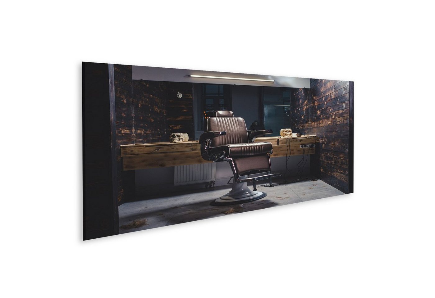 islandburner Leinwandbild Bild auf Leinwand Stilvolle Vintage Barbier Stuhl Holz Interieur Barbe von islandburner