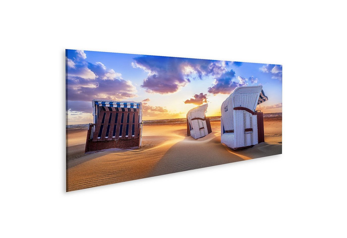 islandburner Leinwandbild Bild auf Leinwand Strand Sonnenuntergang Ostsee Stühle Wandbild Poster islandburner Leinwandbild Bild auf Leinwand Strand Sonnenuntergang Ostsee Stühle Wandbild Poster von islandburner