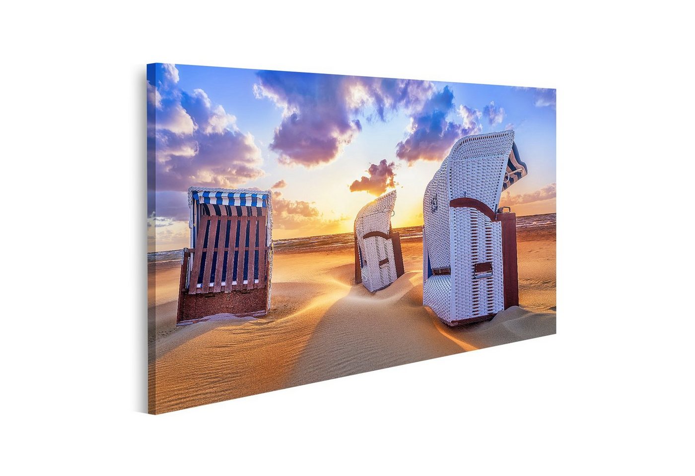 islandburner Leinwandbild Bild auf Leinwand Strand Sonnenuntergang Ostsee Stühle Wandbild Poster islandburner Leinwandbild Bild auf Leinwand Strand Sonnenuntergang Ostsee Stühle Wandbild Poster von islandburner