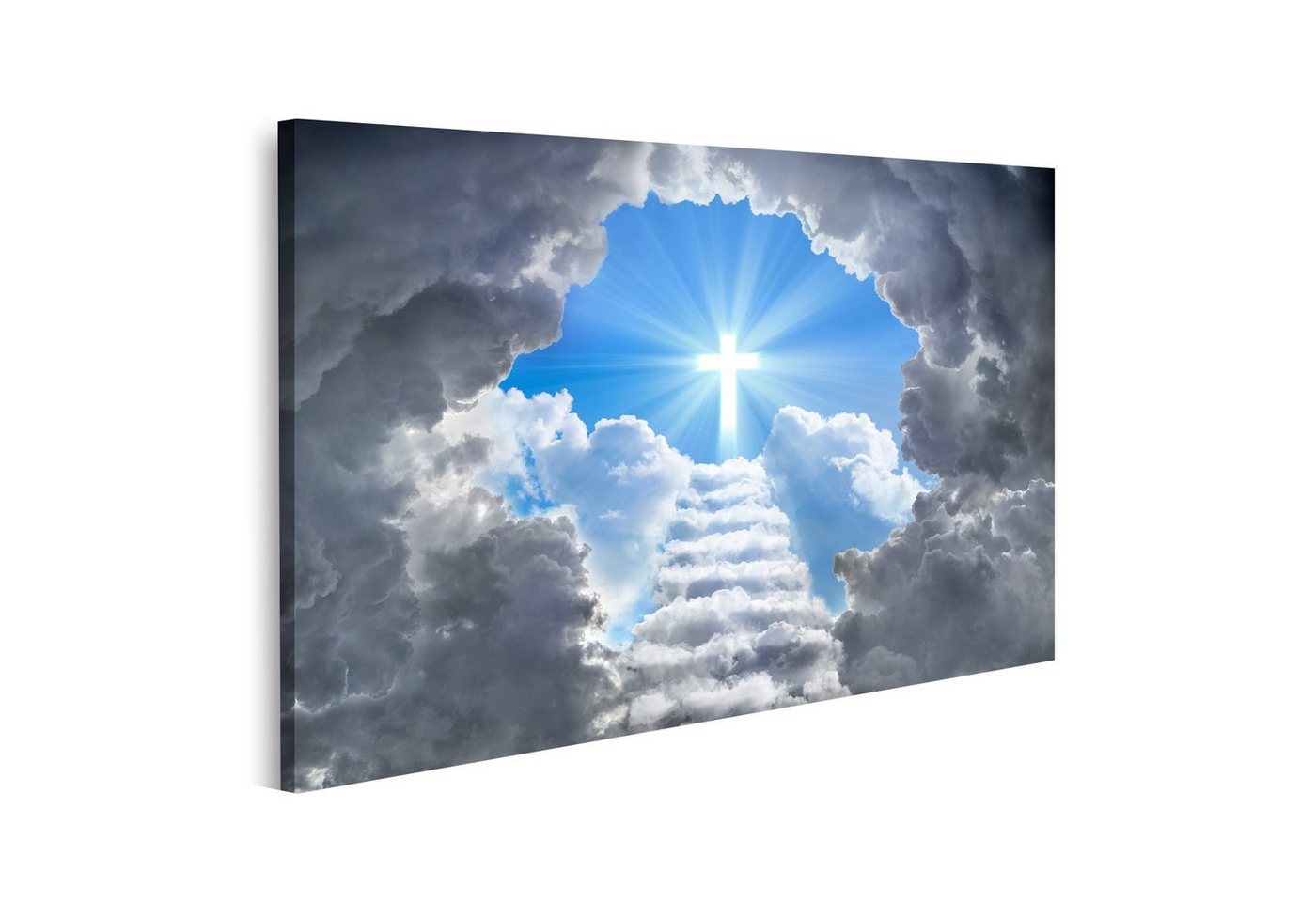 islandburner Leinwandbild Bild auf Leinwand Treppe Zum Kreuz Licht Ende Tunnel Jesus Gott Wandbi von islandburner
