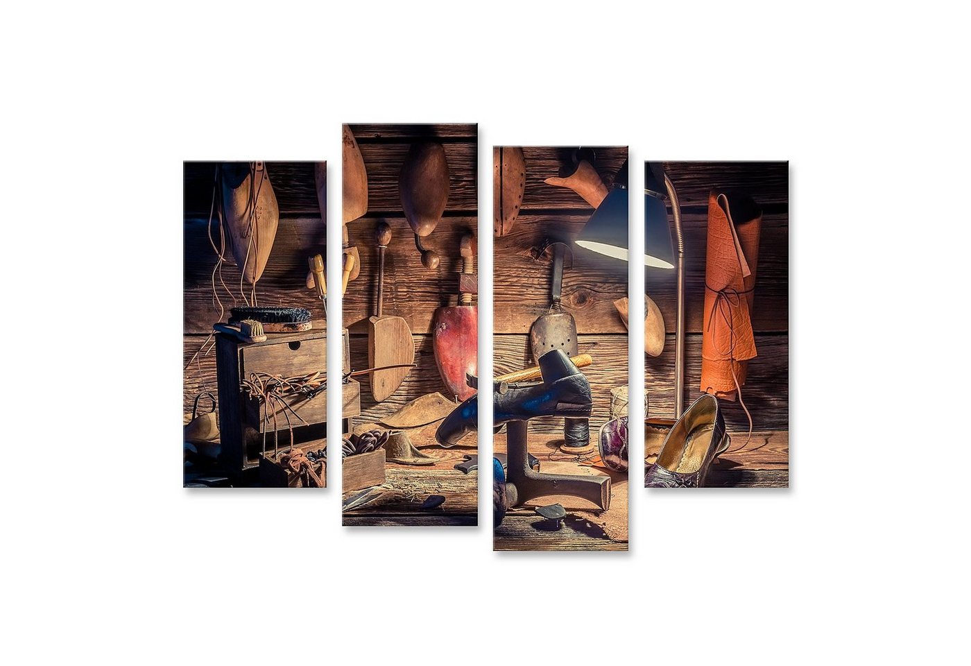 islandburner Leinwandbild Bild auf Leinwand Vintage Schuster Arbeitsplatz Mit Pinsel Und Schuhe von islandburner