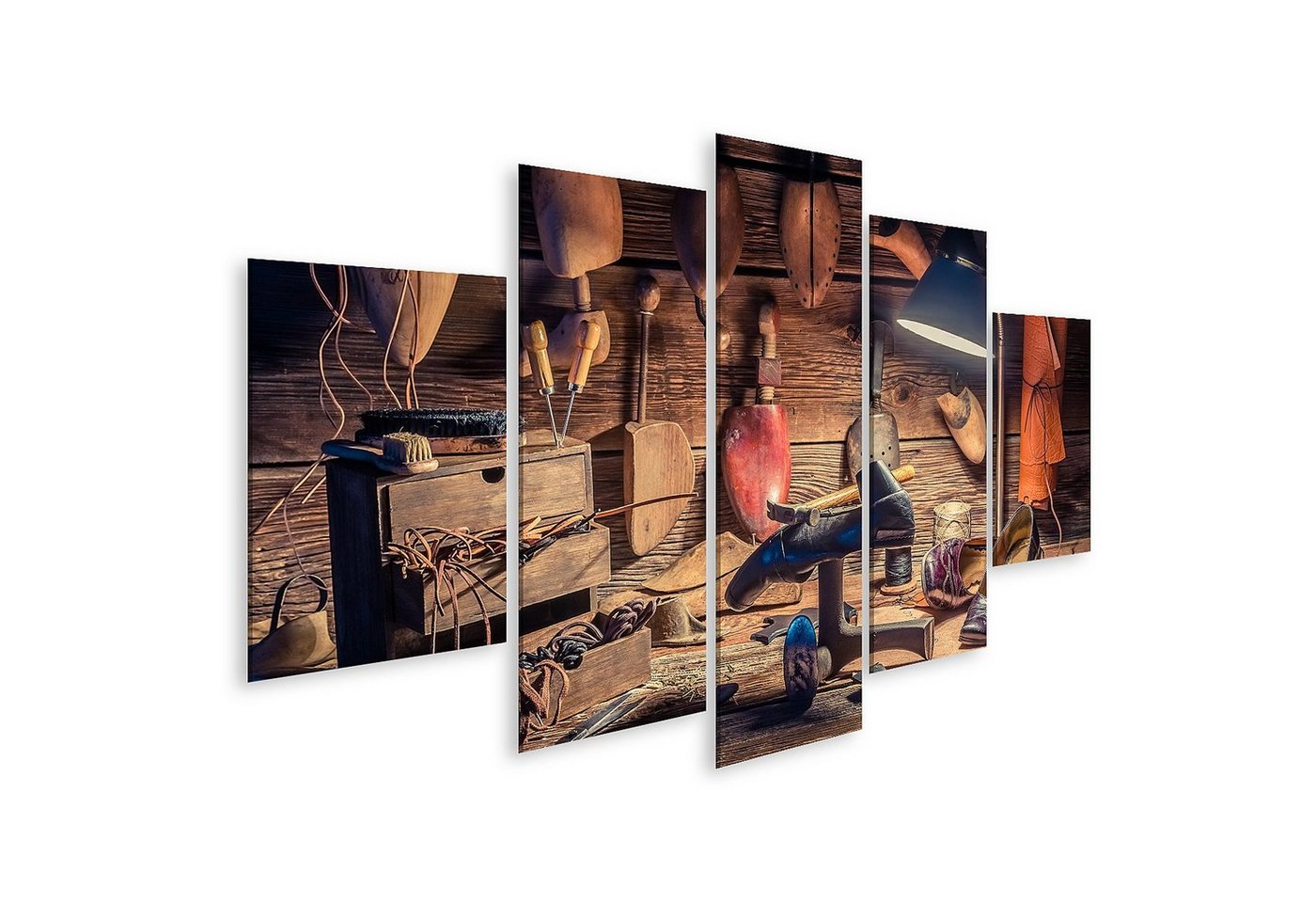 islandburner Leinwandbild Bild auf Leinwand Vintage Schuster Arbeitsplatz Mit Pinsel Und Schuhe von islandburner