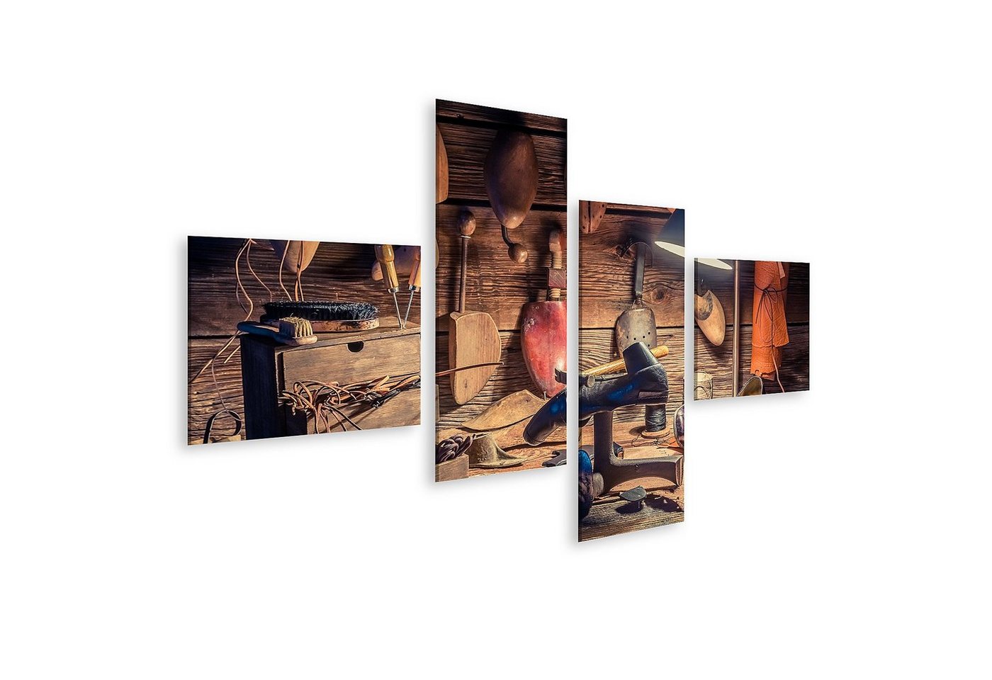 islandburner Leinwandbild Bild auf Leinwand Vintage Schuster Arbeitsplatz Mit Pinsel Und Schuhe von islandburner
