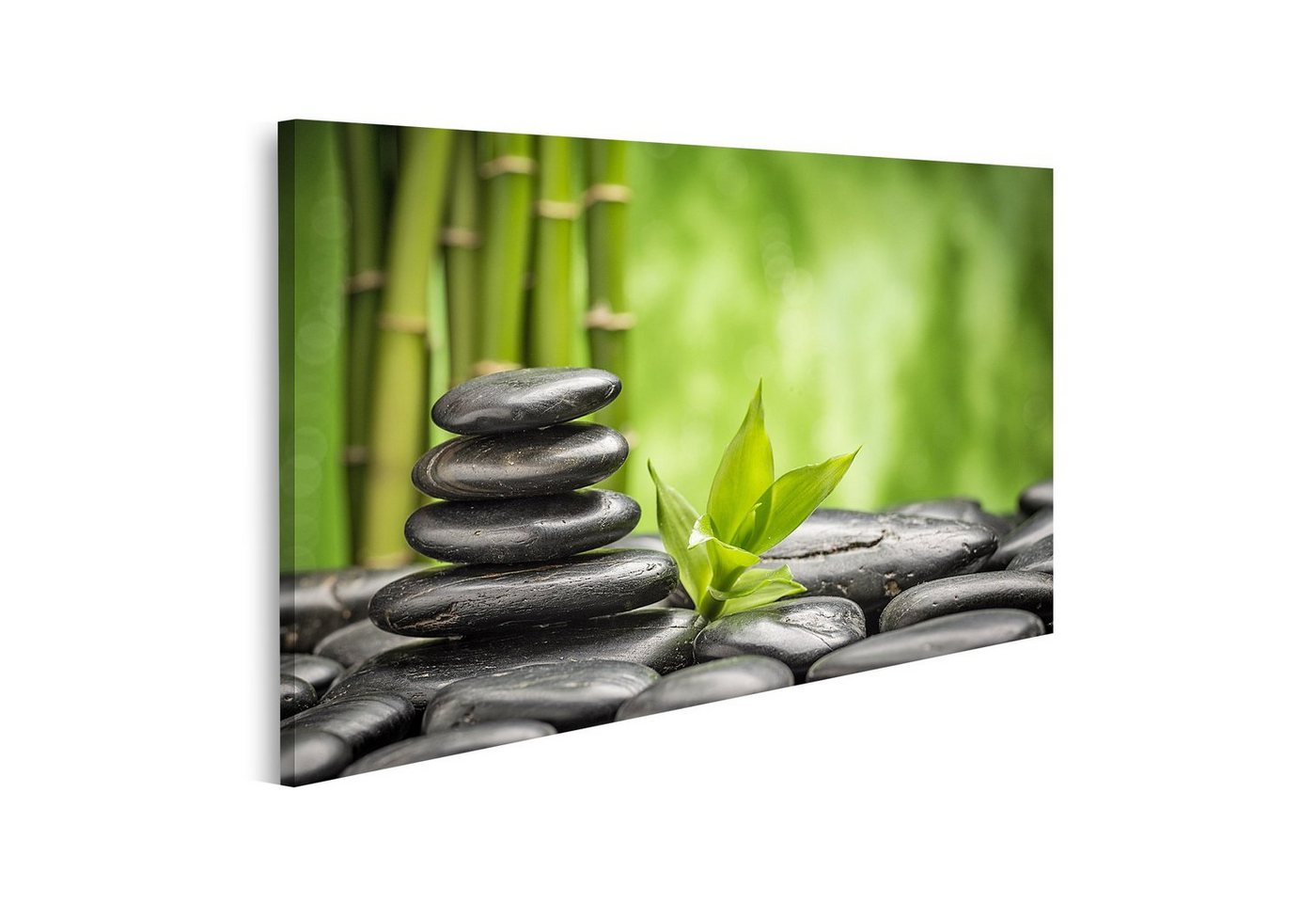 islandburner Leinwandbild Bild auf Leinwand Zen Basalt Steine Und Bambus 80x40cm 1-teilig von islandburner