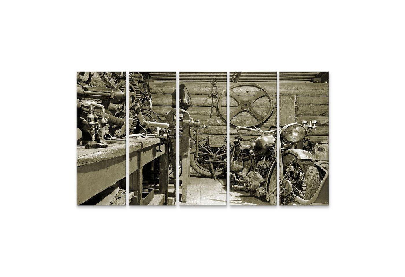 islandburner Leinwandbild Bild auf Leinwand Zwei Motorräder Und Instrumente Im Alten Garage 170 von islandburner